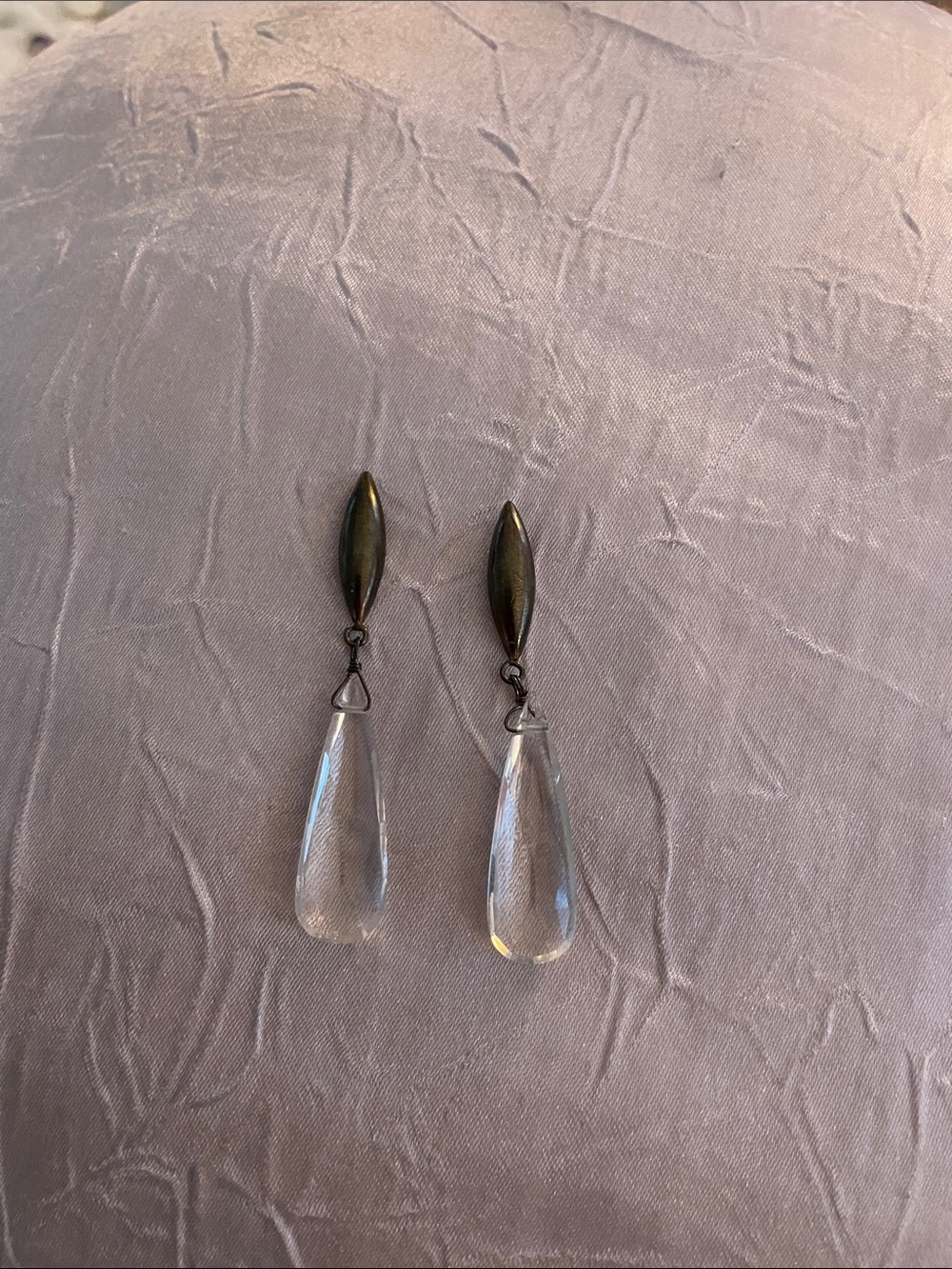 Vintage Crystal and Sterling Silver Teardrop Dangle Earrings